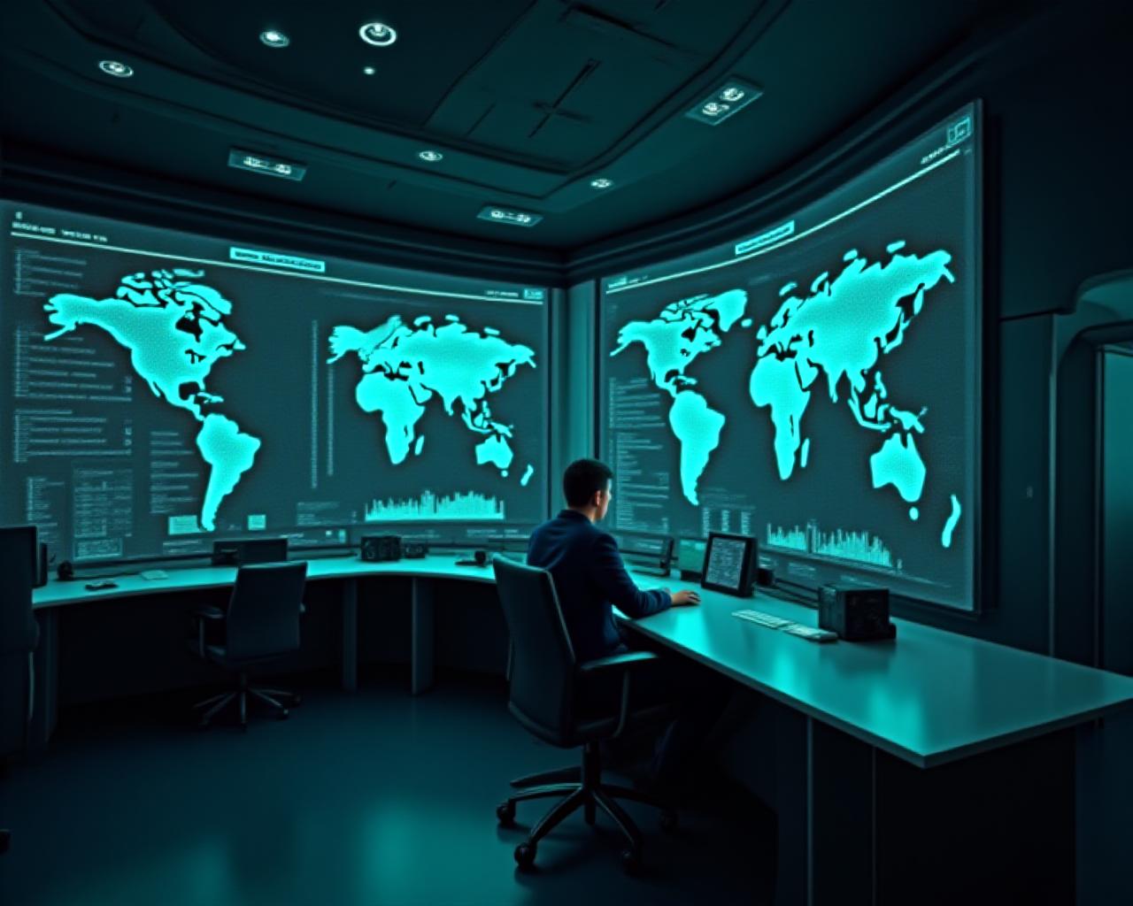Modern logistics command center with digital mapping