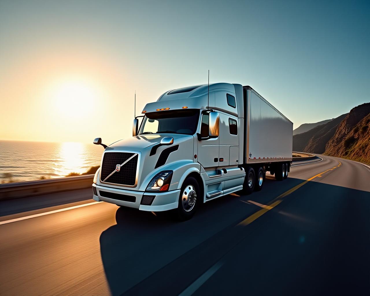 Modern logistics truck on a bright highway
